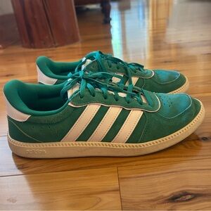 Adidas BREAKNET SLEEK SHOES 
Green Suede Striped Sneakers